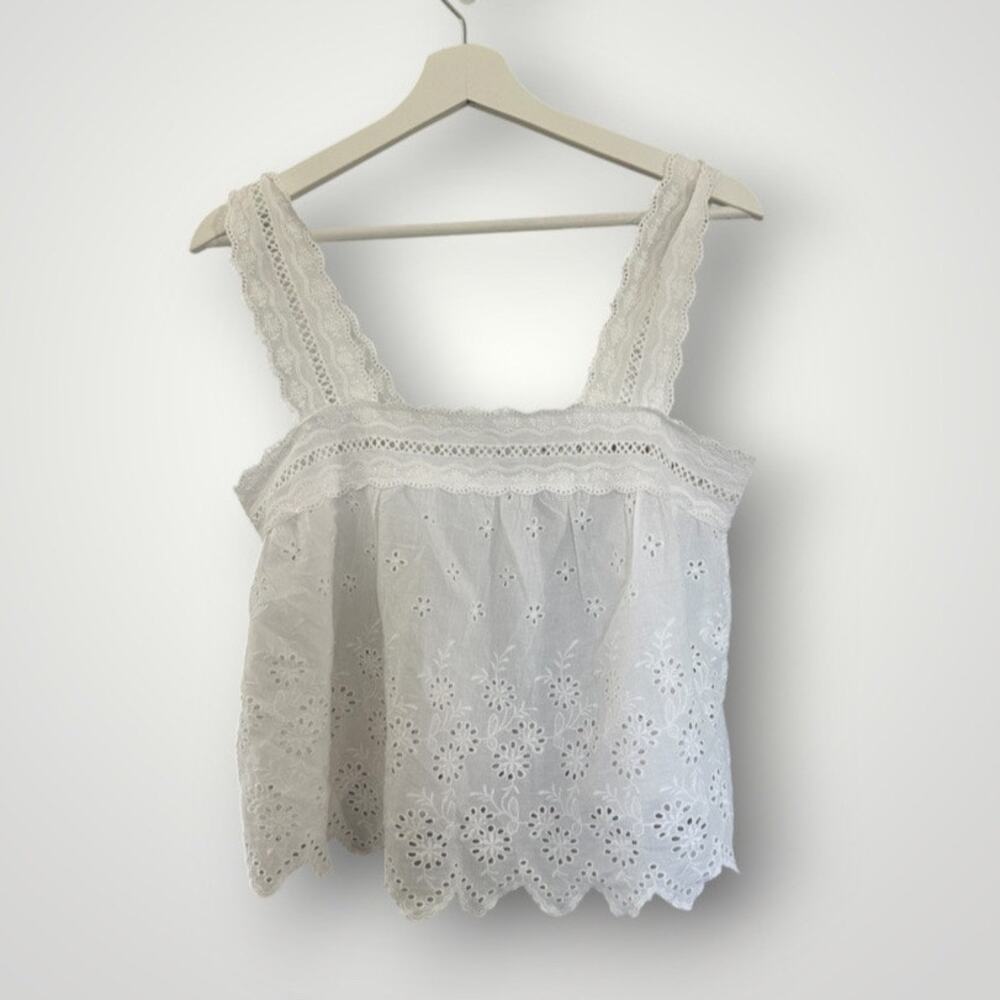 Sim & Sam Eyelet Lace White Tank Top size Small Boho Festival